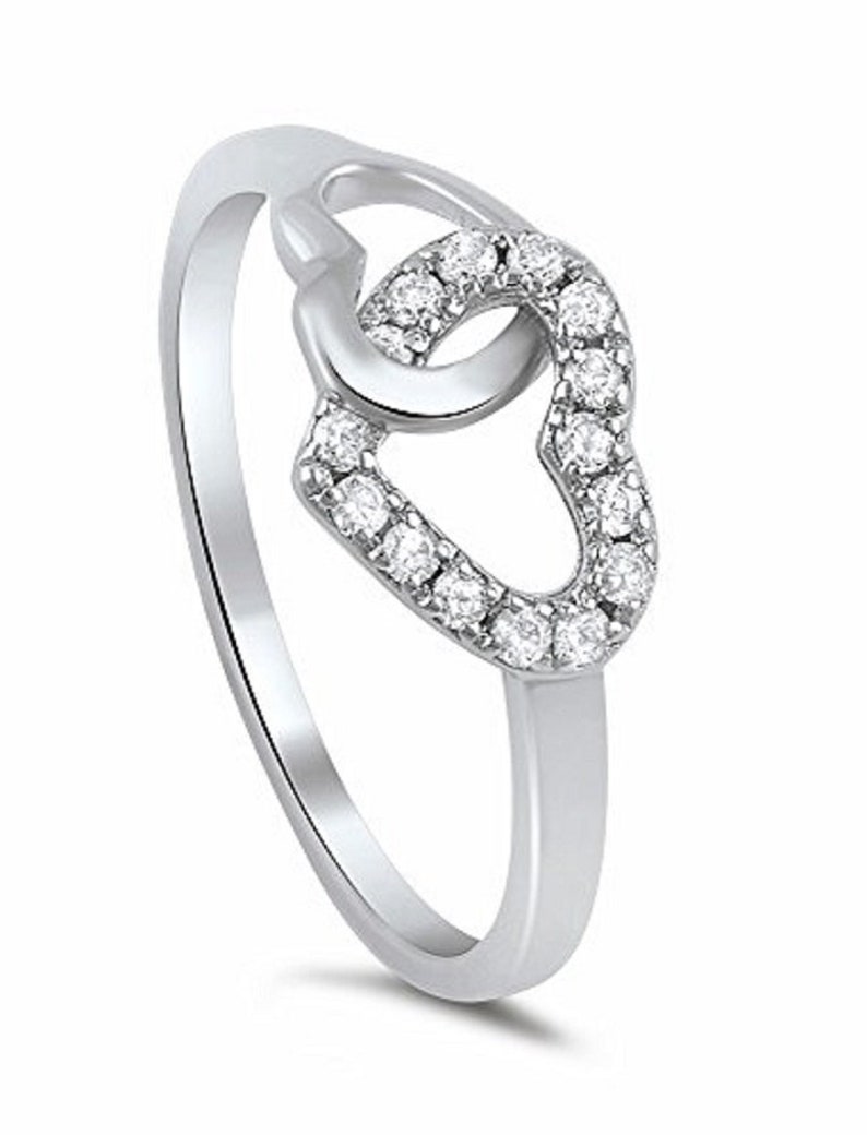 Sterling Silver and Simulated Diamond We are Perfect Together Two Hearts One Soul RingSIZE:5-10 HR-0221 image 3