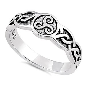 Sterling Silver Triskelion the Symbol of Motion and energies of  Earth, Air, and Water &quot;Three Arms Celtic&quot; Ring - (Size 4-11)-HR-2382