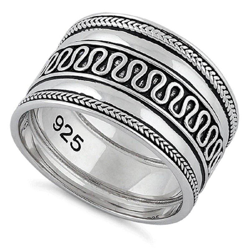 White CZ Filigree Elephant Ring In .925 Sterling Silver, Sizes 4-12, Bali Style Band