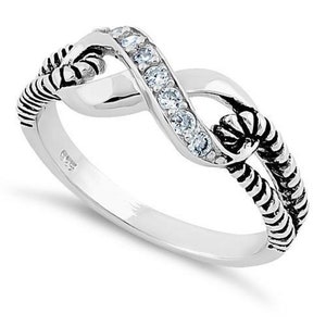 Sterling Silver Simulated Diamond, The Infinity Symbol a Deep Meaning for Spirituality, love, Beauty, and Power Ring (SIZE-3-13)-HR-0223