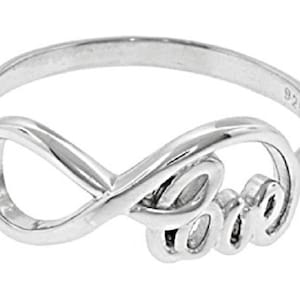 Sterling Silver &quot;Love Script&quot; Message Infinity Symbol Comfort Fit, Promise Ring, Valentine Gift (SIZE-5-10)-HR-2186