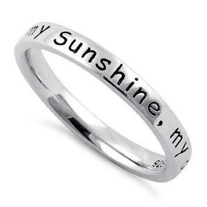 Sterling Silver 3 Phrases of "You are my Sunshine"Lyrics the Poets of Deep Emotion,Thoughts &Feelings Inscription Stackable Rings-(HR-2331)