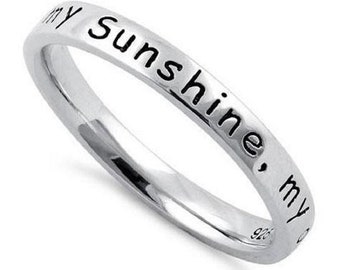 Sterling Silver 3 Phrases of "You are my Sunshine"Lyrics the Poets of Deep Emotion,Thoughts &Feelings Inscription Stackable Rings-(HR-2331)