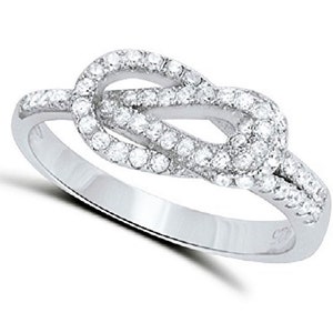 Sterling Silver Simulated Diamond Comfort Fit, Double Loops Knot, Unique Infinity Index and Pinky Ring - (SIZE- 5 - 10)  HR-0228