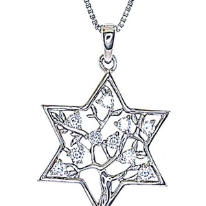 Sterling Silver "Star of David Tree of Life " Cubic Zirconia Pendent, Necklace-HP-0165-4
