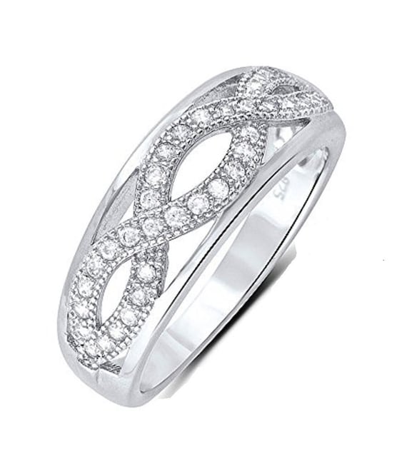 Infinity Ring with Cubic Zirconia Rhodium on Sterling Silver, Sizes 4 to 10 Infinity Ring with Cubic Zirconia Rhodium on Sterling Silver, Sizes 4 to 10