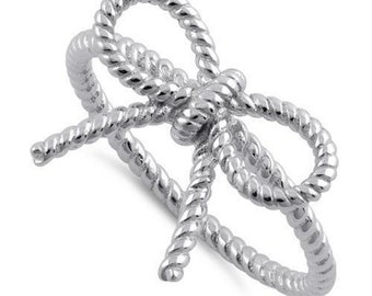 Sterling Silver Infinity Bow Ribbon Knot, Merry Christmas,Happy Birthday, and Congratulations, Comfort Fit, Promise,Ring (SIZE-3-11)-HR-2182