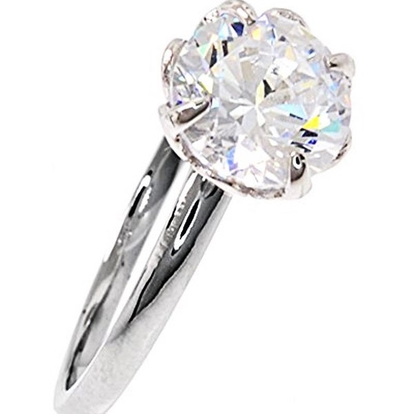 Sterling Silver"One Carat" and "Two Carats" Size Simulated Diamond on Tulip Design Solitaire Ring Engagement Ring- (SIZE 6-10)- HR-0197,0198