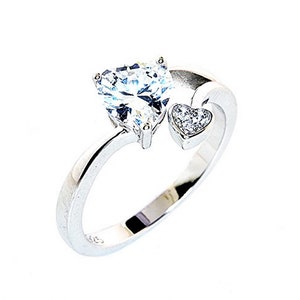 Sterling Silver Simulated Diamond &quot;Two Hears One Soul are Perfect Together&quot; Two Hearts Beat as One Ring-(SIZE:5-10) HR-0243