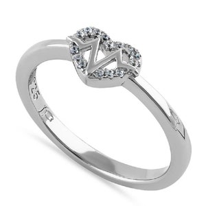 925 Solid Sterling Silver, Simulated Diamond Heart with Well Defined Hartbeat EKG Depicted Ring - (Size 5-10) HR-0456