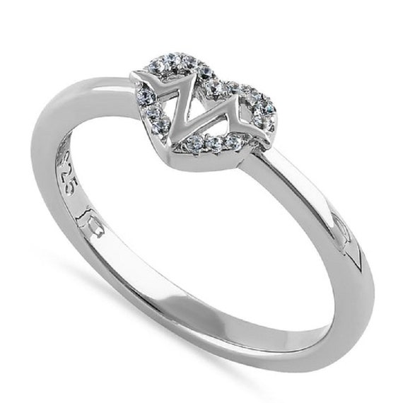 Sterling Silver Heartbeat EKG Ring: Cubic Zirconi… - image 1