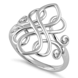 Sterling Silver Infinity Celtic Ornament Pattern Solid and Comfort Fit, Women's Thumb and Index Ring -(Size 3-14) HR-2383