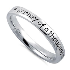 Sterling Silver Wisdom Sayings Quote A Journey of A Thousand Miles Begins with A Single Step Band Ring-(Size 3-13)