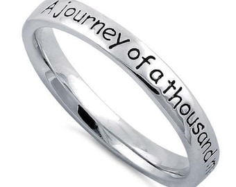 Sterling Silver Quote Band Ring: Engraved Wisdom Saying