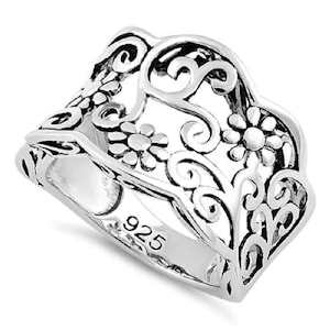 Sterling Silver Sun-like Center and April Birth Flower&quot;DAISY FLOWER&quot; Ring in 2 Variation of Rhodium and 14K Gold Plated Finish Women Ring