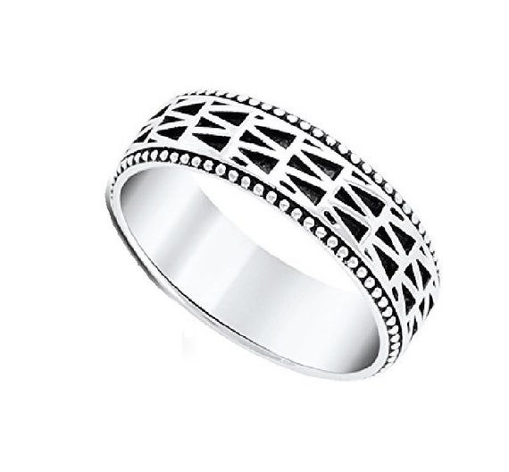 Sterling Silver Solid, Comfort Fit Triangular Pat… - image 2