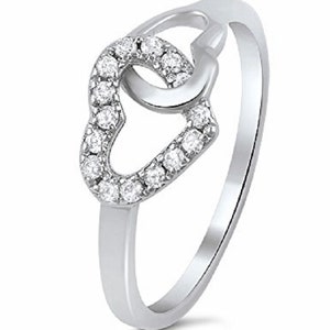 Sterling Silver and Simulated Diamond We are Perfect Together Two Hearts One Soul RingSIZE:5-10 HR-0221 image 1