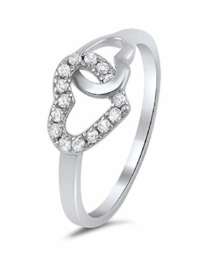 Sterling Silver and Simulated Diamond We are Perfect Together Two Hearts One Soul RingSIZE:5-10 HR-0221 image 1