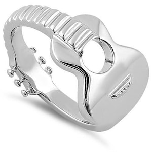 Sterling Silver Solid Ring Classic Acoustic Guitar Inspired Ring, Music Instrument Jewelry (Ring Size 5-14)(HR-2308)