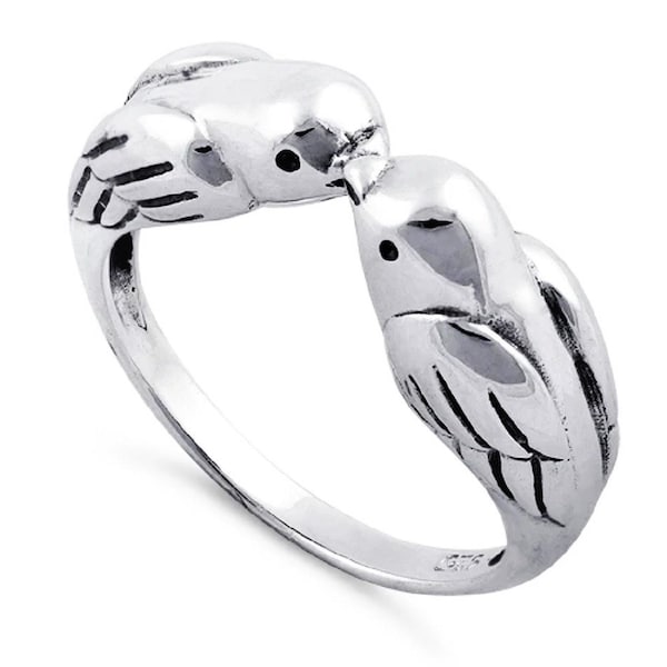 Sterling Silver "LOVEBIRDS" Kissing A Symbol of Valentine’s Day and Symbols of Creating Deep and Meaningful Bonds Ring - (Size 4-12) HR-2336