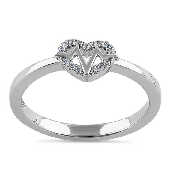 Sterling Silver Heartbeat EKG Ring: Cubic Zirconi… - image 2