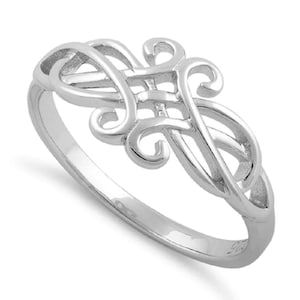 Sterling Silver Interwoven Celtic Ornament Pattern Solid and Comfort Fit, Women&#39;s Thumb and Index Ring -(Size 2-15) HR-2362