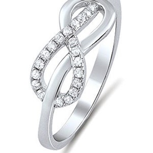 Sterling Silver Simulated Diamond Infinity Comfort Fit, Valantine ,Anniversary Index and Thumb Ring-(SIZE 5-10) -HR-0234