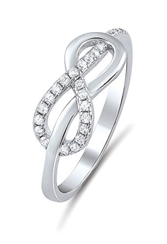 Infinity Ring with Cubic Zirconia Rhodium on Sterling Silver, Sizes 4 to 10 Infinity Ring with Cubic Zirconia Rhodium on Sterling Silver, Sizes 4 to 10