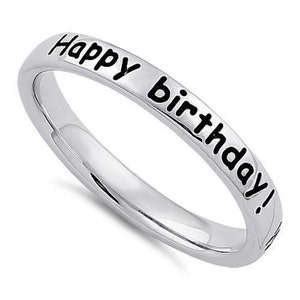 Sterling Silver A Greating and Wish Quote &quot;Happy Birthday! Wishing you all the best!&quot; Band Ring - (Size 4-11) HR-2333