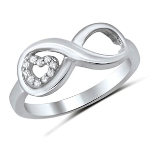 Sterling Silver Simulated Diamond Heart love Sign Forever Infinity Romantic Symbol Comfort Fit, Valantine Ring (SIZE-5-10)-HR-0222