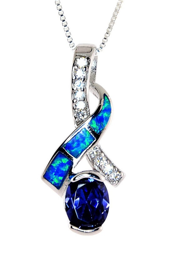 Tanzanite & Opal Sterling Silver Pendant Necklace… - image 1