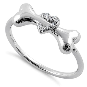 Sterling Silver The Beauty of Dog Lovers "Two(2) Colors Cubic Zirconia Heart" and " dog Bone" Collection Statement Rings (HR-2373,HR-2374)