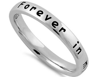 Sterling Silver Eternal Love Messages Quote "Forever in my heart" Ring Band Anniversary Ring, Wedding Band (Size 3-13) -HR-2358-