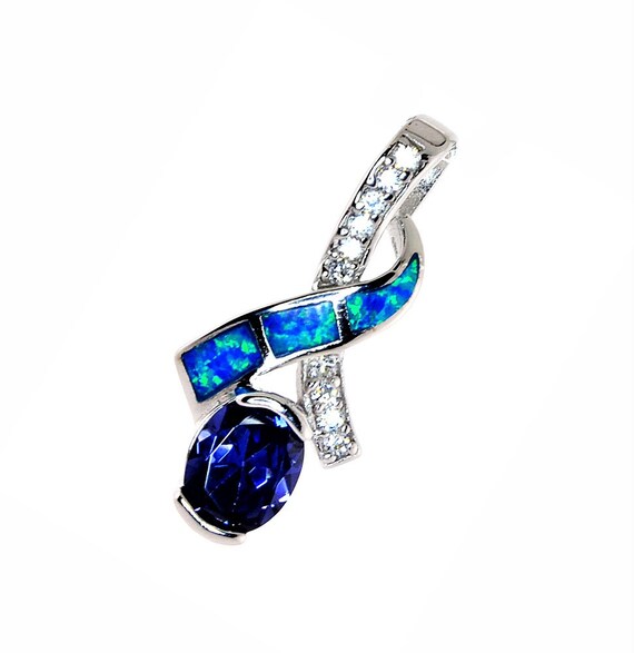 Tanzanite & Opal Sterling Silver Pendant Necklace… - image 2