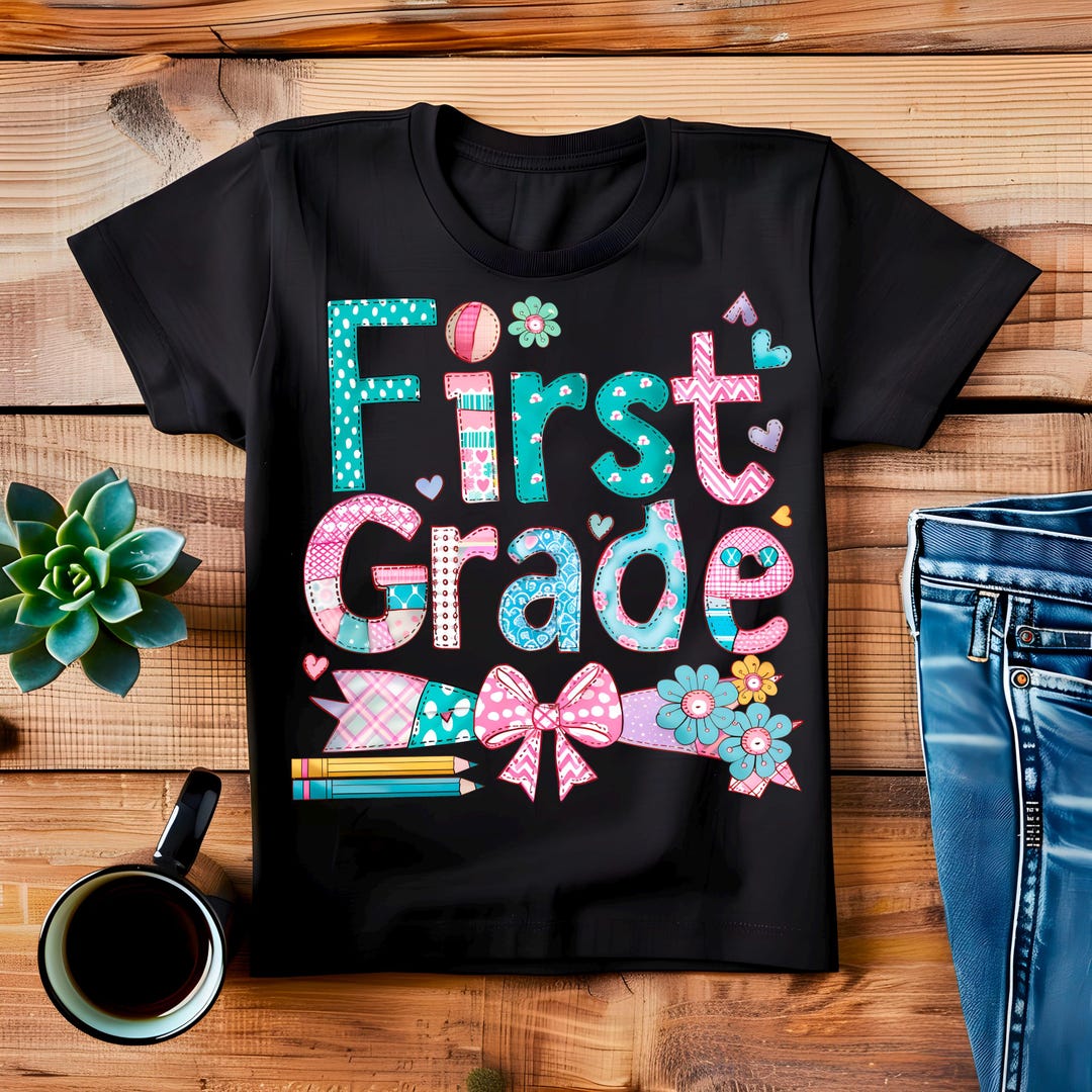 First Grade PNG, Back to School PNG, Cute School Clipart, Patchwork ...