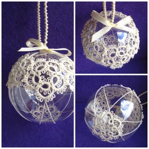 Christmas ball tatting lace ornament white-off ecru decoration