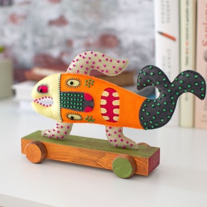 Felt Fish Figurine: Handmade Poseable Art Doll, Fabric Sculpture