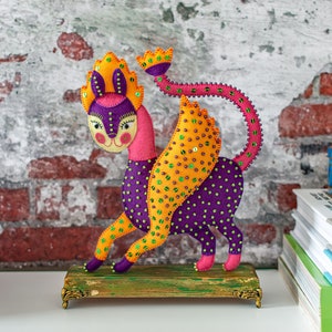Flying Cat Felt Figurine: Handmade Poseable Art Doll