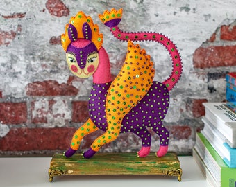 Flying Cat Felt Figurine - OOAK Handmade Soft Sculpture - Cat Poseable Art Doll - Fabric Art Sculpture