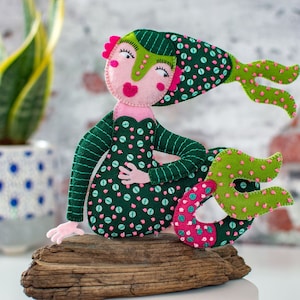 Sea Nymph Figurine OOAK - Soft Sculpture - Textile Art Doll