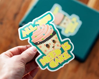 Glossy Cupcake Vinyl Sticker - All You Need Is Love and Cake - Laptop Sticker - Water Bottle Sticker - Cute and Kawaii Sticker