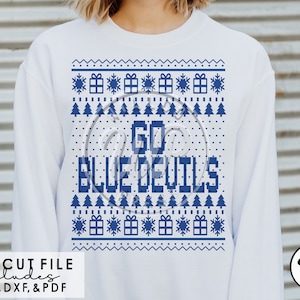 Blue Devils Ugly Sweater, kerst svg, dtf, sublimatie, dxf voor silouhette, clipart, vinyl gesneden bestand