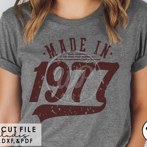 Gemaakt in 1977 png, geboortejaar svg, vintage verjaardag shirts, sublimatie, clipart, svg-bestanden voor cricut
