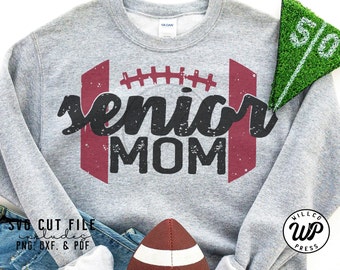 Senior Mom Football SVG, Distressed Grunge Cut File (png, dxf, pdf)