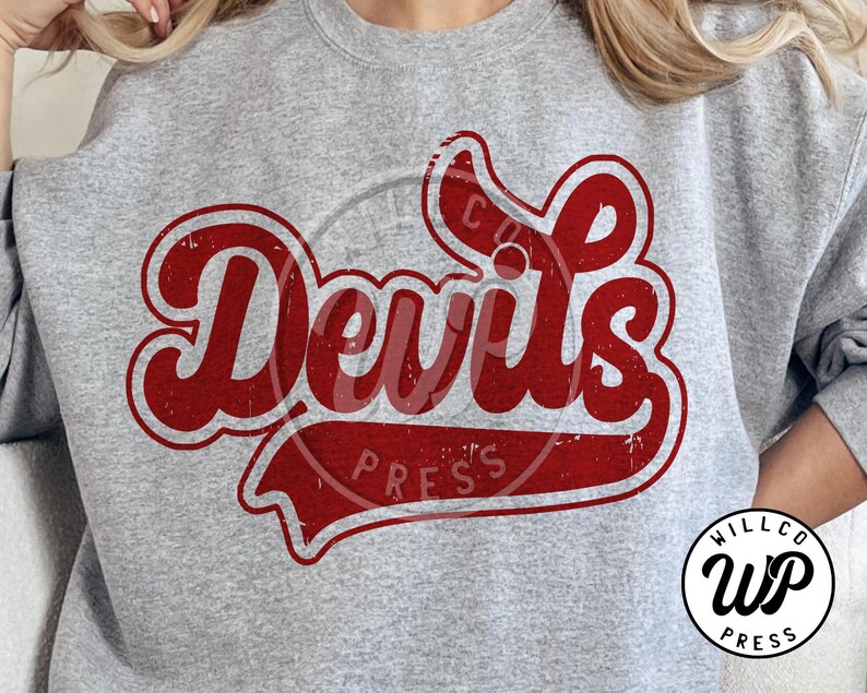 Vintage Devils Script SVG PNG | Blue & Red Devils Mascot SVG | Retro ...