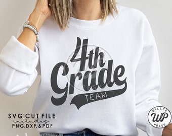 May include: White sweatshirt with black text that reads "4th Grade Team".