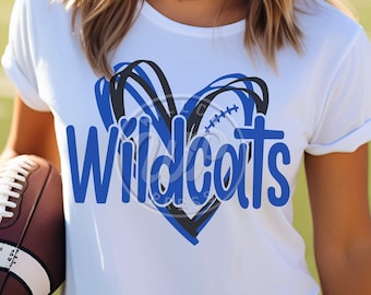 Wildcats Hearts svg, Cats Football svg, png, dxf, svg files for cricut, vinyl cut file, iron on,  mascot clip art,
