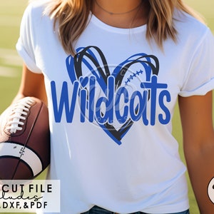 Wildcats Hearts svg, Cats Football svg, png, dxf, svg files for cricut, vinyl cut file, iron on,  mascot clipart,