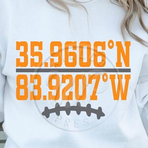 Knoxville Tennessee, Football svg, GPS Coordinates, png, dxf, svg files for cricut, , vinyl cut file, iron on, sublimination