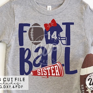 Football Sister svg, Game Day png, Customize jersey number, digital download